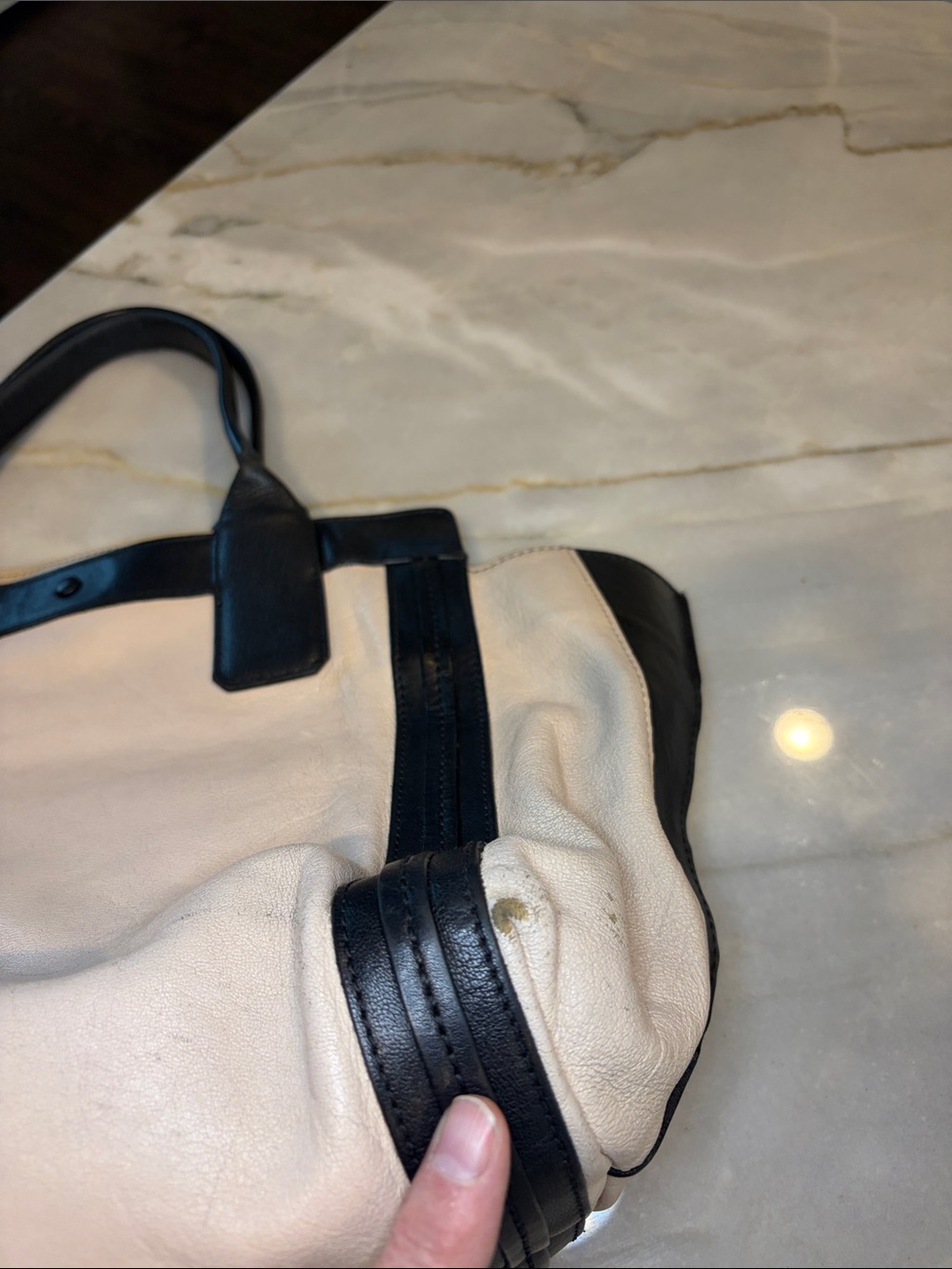 Chloe Cream and Black Colorblock Top Handle Leather Tote - Picture 14 of 15